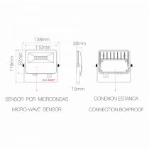 Projecteur SKY-V3 BLANC LED MICROWAVE SENSOR 220V. 10W. 4000K (4349)