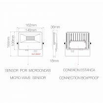 Projecteur SKY-V3 BLANC LED MICROWAVE SENSOR 220V. 30W. 4000K (4352)