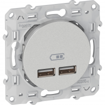 Odace - double chargeur usb 2.1 A - aluminium (S530407)