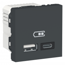 Unica - chargeur USB double - 5Vcc - 2,4A type A+C - 2 modul - anthr - méca seul (NU301854)