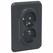 Unica - prise double 2P+T pour boîte 1P - FR - vis - Anthracite - méca + plaque (NU406954)