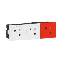 Triple prises Surface Mosaic Link prémontées 2 prises blanches + 1 prise rouge (077190L)