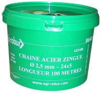 Chaîne acier zingué soudée, dia. 2,5 mm, longueur 100 m. (864016)