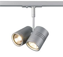 BIMA, spot pour rail 1 allumage, intérieur, double, gris argent, GU10/QPAR51, 2x 50W max (143432)