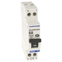 Disjoncteur  1P+N 6A NF courbe C connexion vis haut/bas 3kA (20006)