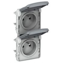 Prises 2x2P+T vertical précâblées Prog Plexo composable gris - 16 A - 250 V